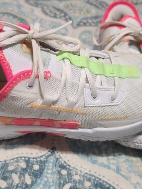 Jordan Kids White Sneakers with Pink and Neon Green Accents